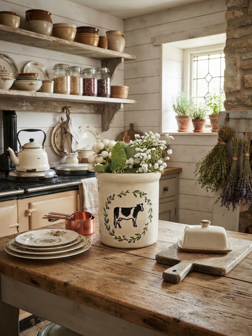 Creative Co-Op Cow Vase in Cream & Black